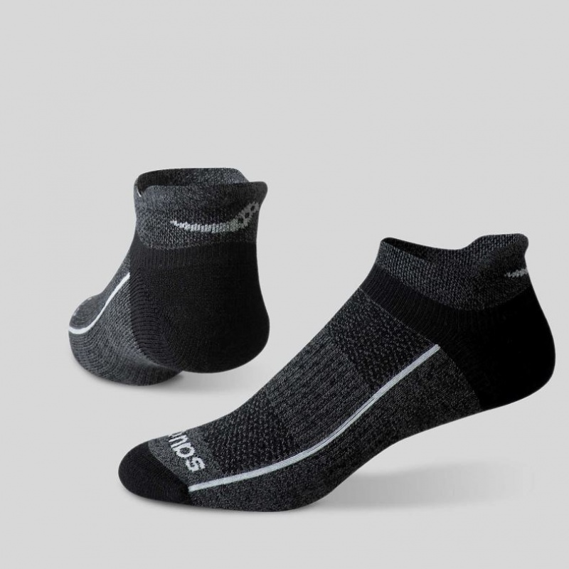 Black / Grey Saucony Inferno Merino Wool Blend No Show 3-Pack Men's Socks | PHILIPPINES-ZHS