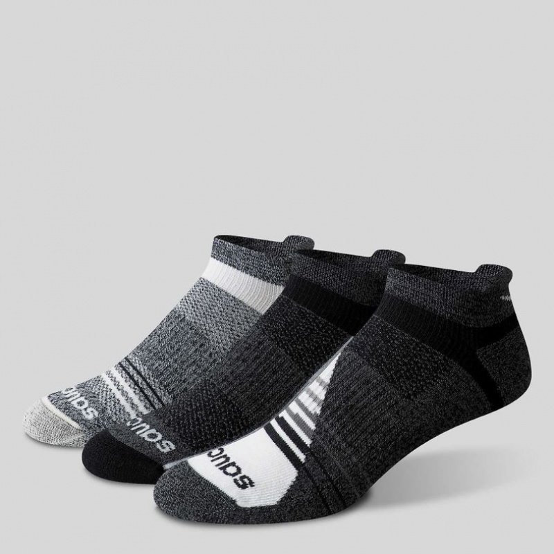 Black / Grey Saucony Inferno Merino Wool Blend No Show 3-Pack Men's Socks | PHILIPPINES-ZHS