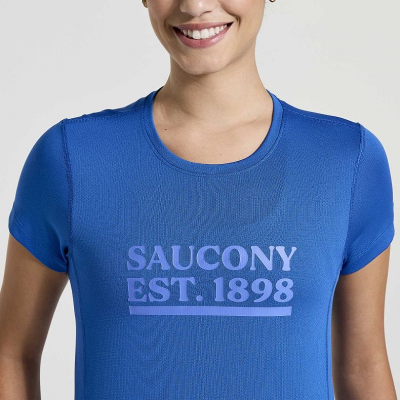 Blue Saucony Stopwatch Graphic Short Sleeve Women's T-Shirt | PHILIPPINES-MEC