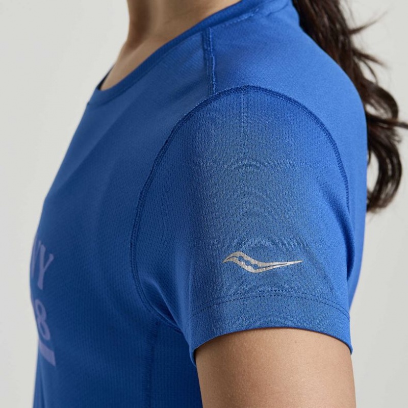 Blue Saucony Stopwatch Graphic Short Sleeve Women's T-Shirt | PHILIPPINES-MEC