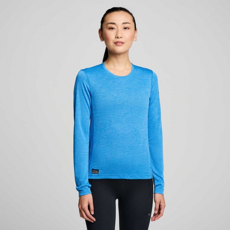 Blue Saucony Stopwatch Long Sleeve Women\'s T-Shirt | PHILIPPINES-EQD