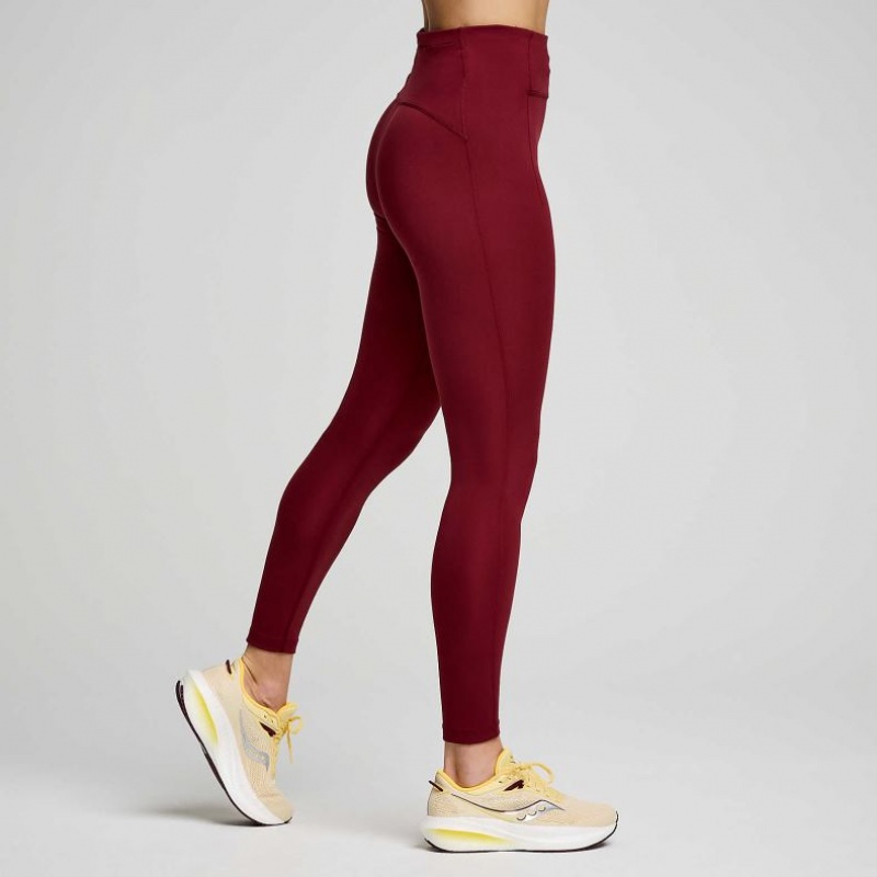 Burgundy Saucony Fortify 7/8 Women's Tight | PHILIPPINES-UQO