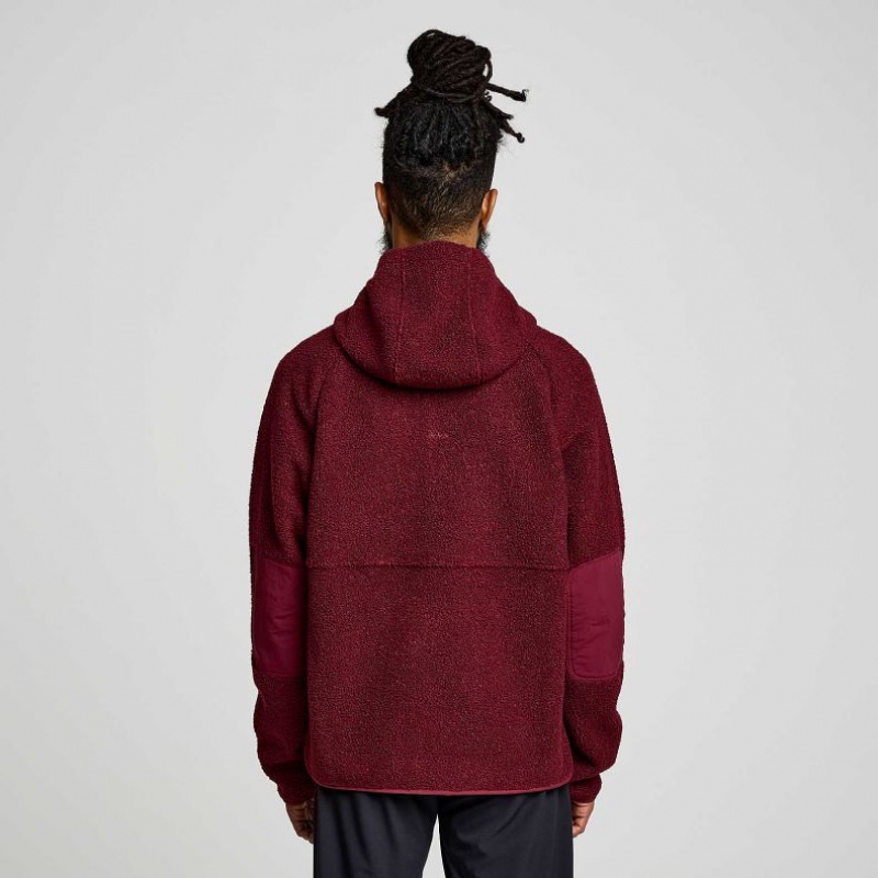 Burgundy Saucony Recovery Sherpa Pullover Men's Hoodie | PHILIPPINES-ANE