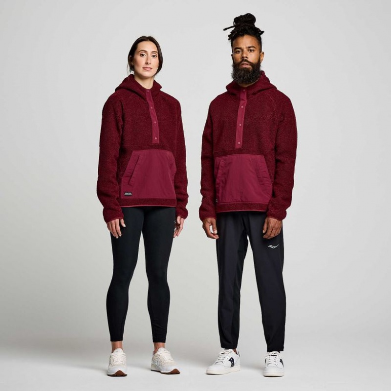 Burgundy Saucony Recovery Sherpa Pullover Men's Hoodie | PHILIPPINES-ANE