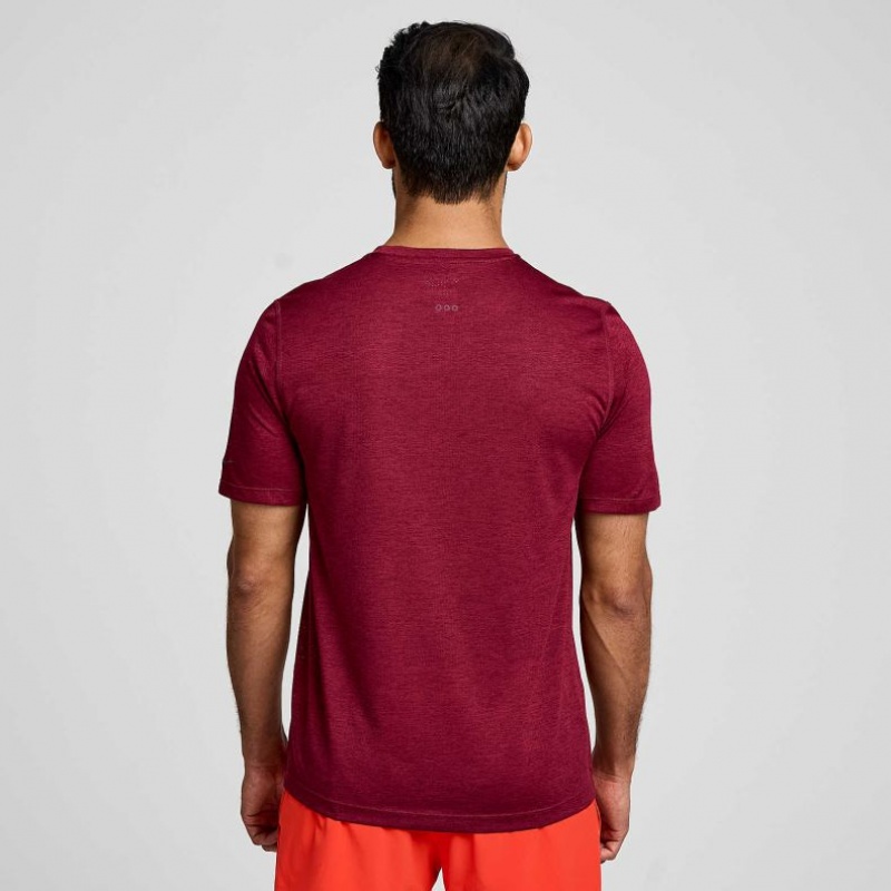 Burgundy Saucony Stopwatch Short Sleeve Men's T-Shirt | PHILIPPINES-NBP