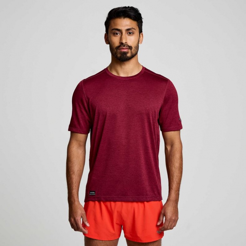 Burgundy Saucony Stopwatch Short Sleeve Men\'s T-Shirt | PHILIPPINES-NBP