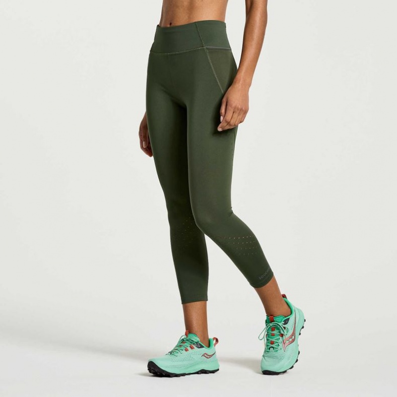 Dark Green Saucony Explorer Utility Crop Women's Tight | PHILIPPINES-JPY