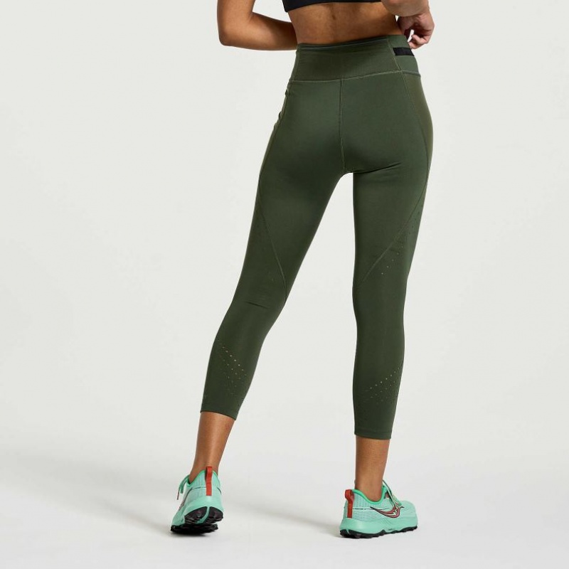 Dark Green Saucony Explorer Utility Crop Women's Tight | PHILIPPINES-JPY