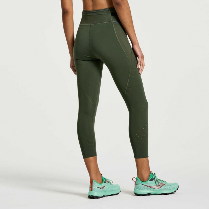 Dark Green Saucony Explorer Utility Crop Women's Tight | PHILIPPINES-JPY