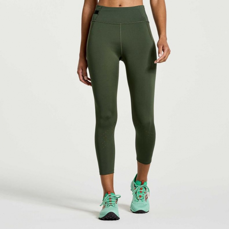 Dark Green Saucony Explorer Utility Crop Women\'s Tight | PHILIPPINES-JPY