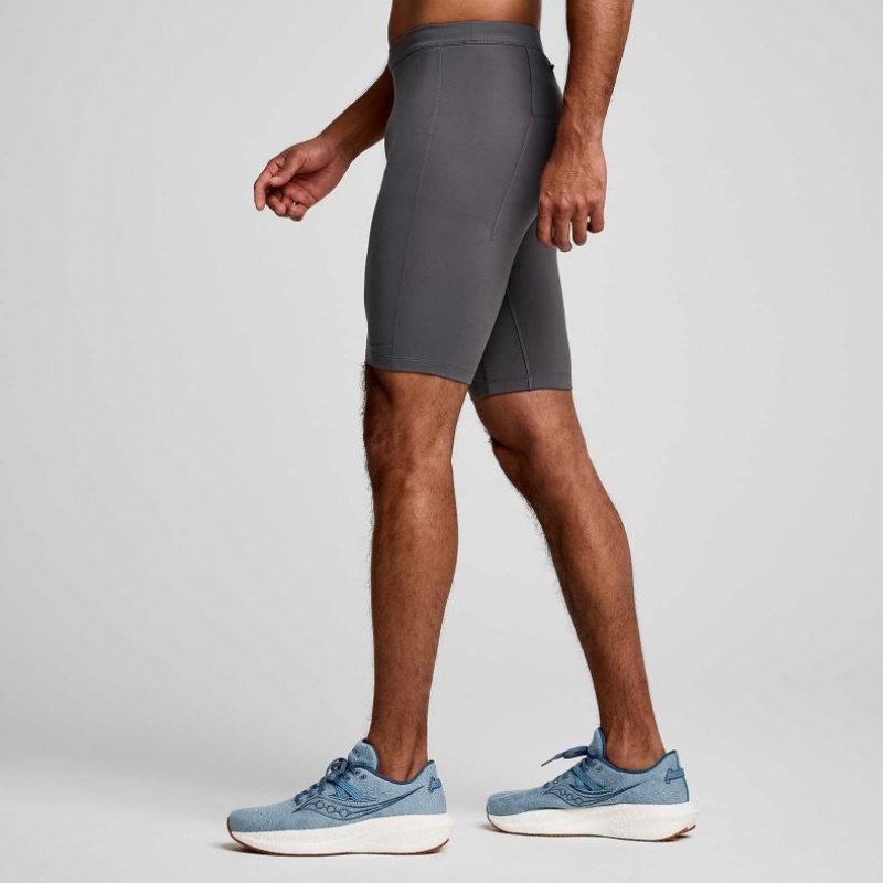 Grey Saucony Fortify Lined Half Men's Tight | PHILIPPINES-IXU