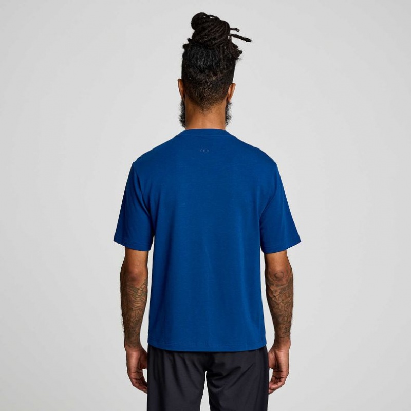 Indigo Saucony Recovery Short Sleeve Men's T-Shirt | PHILIPPINES-BNO