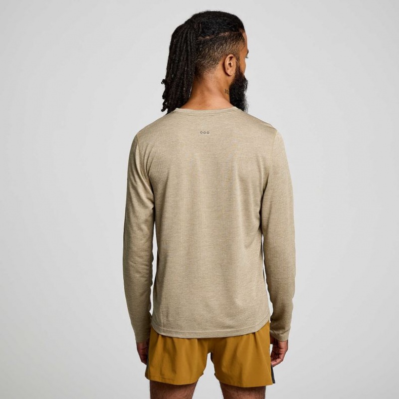 Khaki Saucony Stopwatch Long Sleeve Men's T-Shirt | PHILIPPINES-TJW