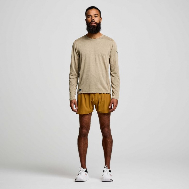 Khaki Saucony Stopwatch Long Sleeve Men's T-Shirt | PHILIPPINES-TJW