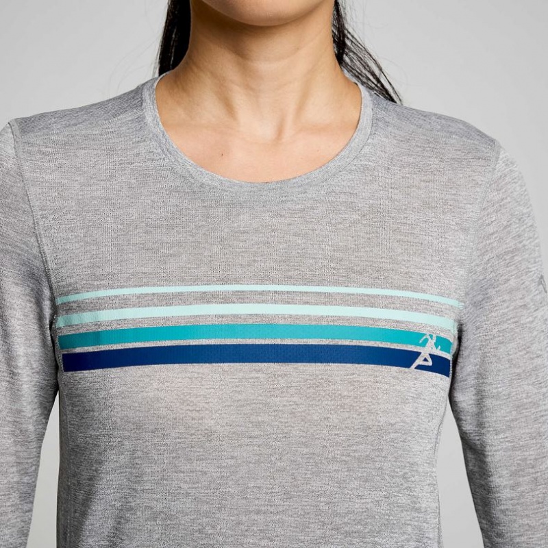 Light Grey Saucony Stopwatch Graphic Long Sleeve Women's T-Shirt | PHILIPPINES-DKA