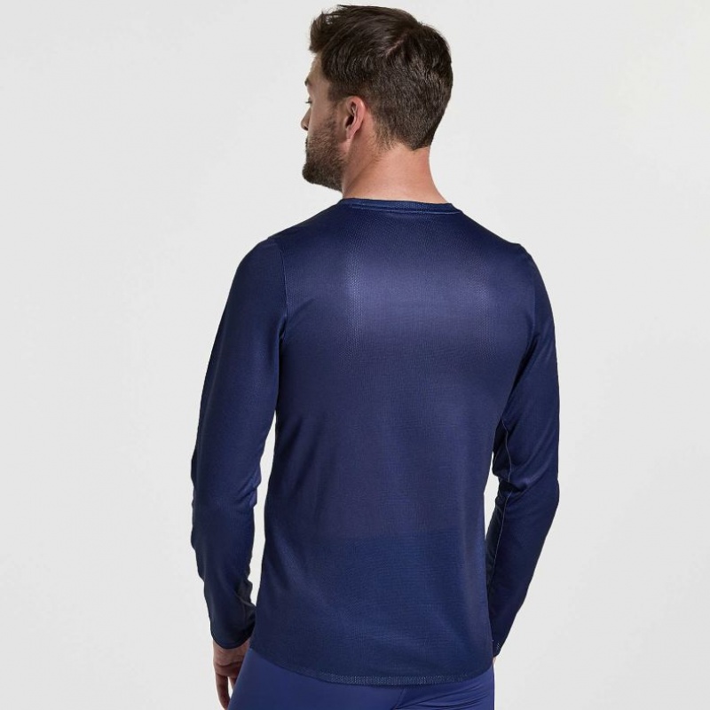 Navy Saucony Elite Long Sleeve Men's T-Shirt | PHILIPPINES-ZLX