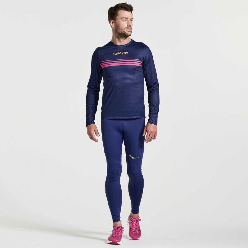 Navy Saucony Elite Long Sleeve Men's T-Shirt | PHILIPPINES-ZLX