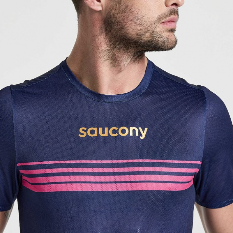 Navy Saucony Elite Short Sleeve Men's T-Shirt | PHILIPPINES-WHL