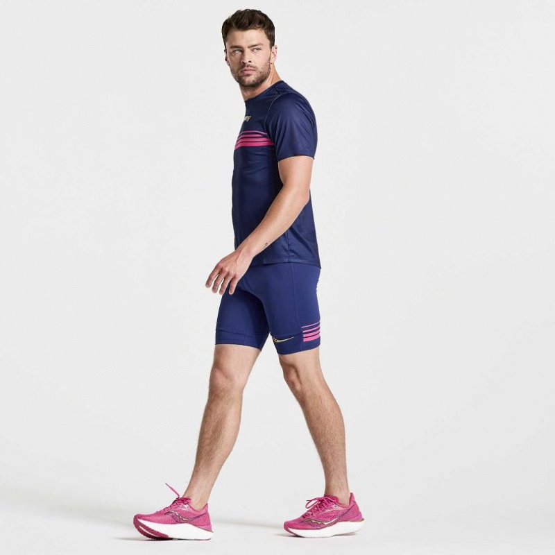 Navy Saucony Elite Short Sleeve Men's T-Shirt | PHILIPPINES-WHL