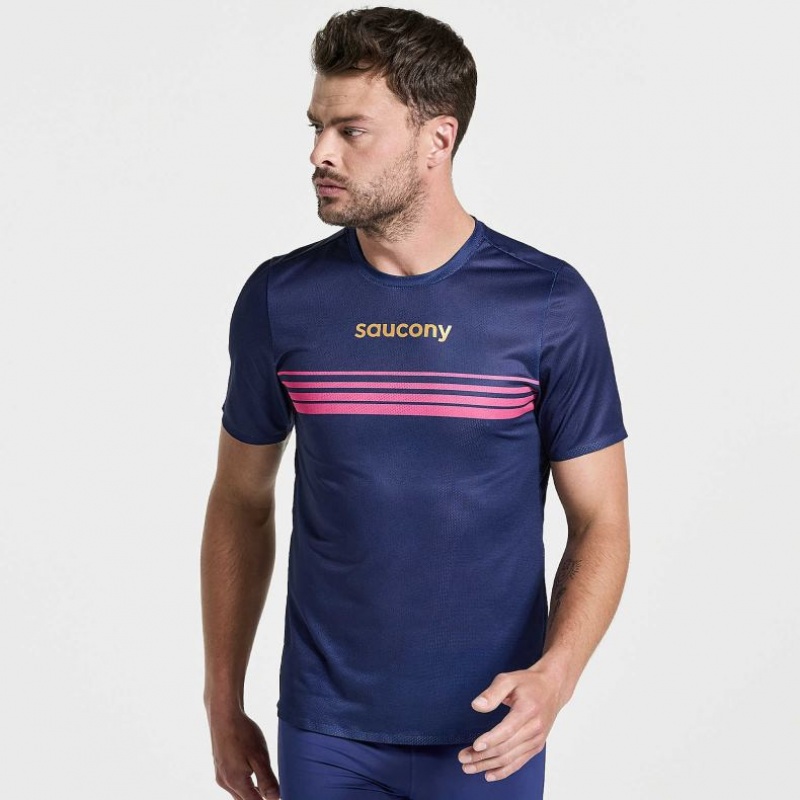 Navy Saucony Elite Short Sleeve Men\'s T-Shirt | PHILIPPINES-WHL