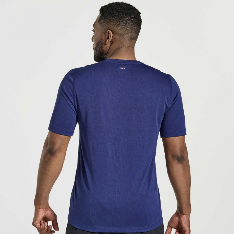 Navy Saucony Stopwatch Graphic Short Sleeve Men's T-Shirt | PHILIPPINES-TFB