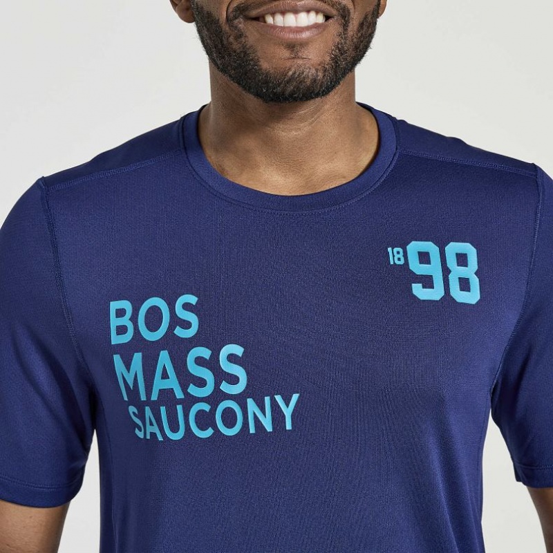 Navy Saucony Stopwatch Graphic Short Sleeve Men's T-Shirt | PHILIPPINES-TFB