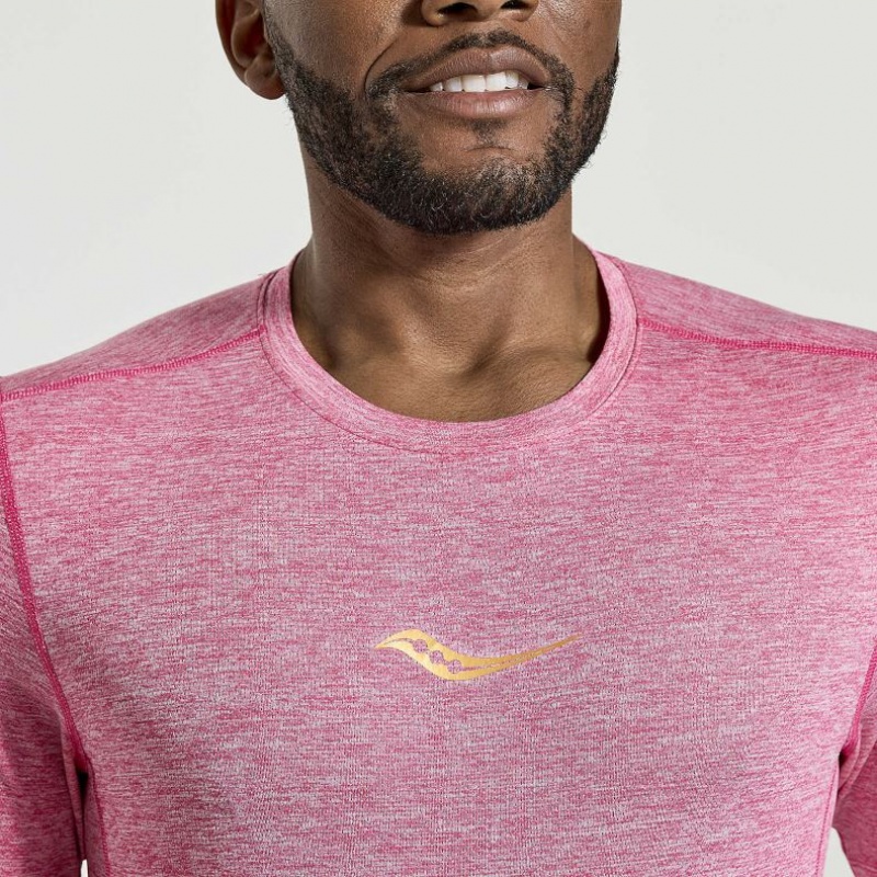 Pink Saucony Stopwatch Short Sleeve Men's T-Shirt | PHILIPPINES-QTU