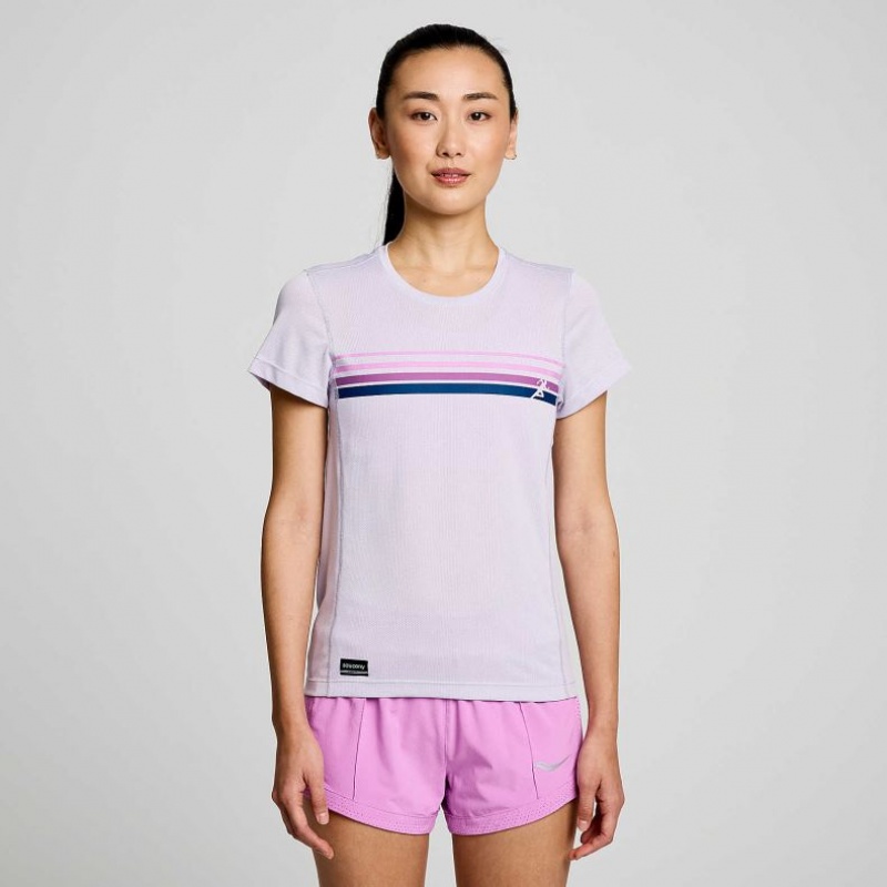 Purple Saucony Stopwatch Graphic Short Sleeve Women's T-Shirt | PHILIPPINES-NRM