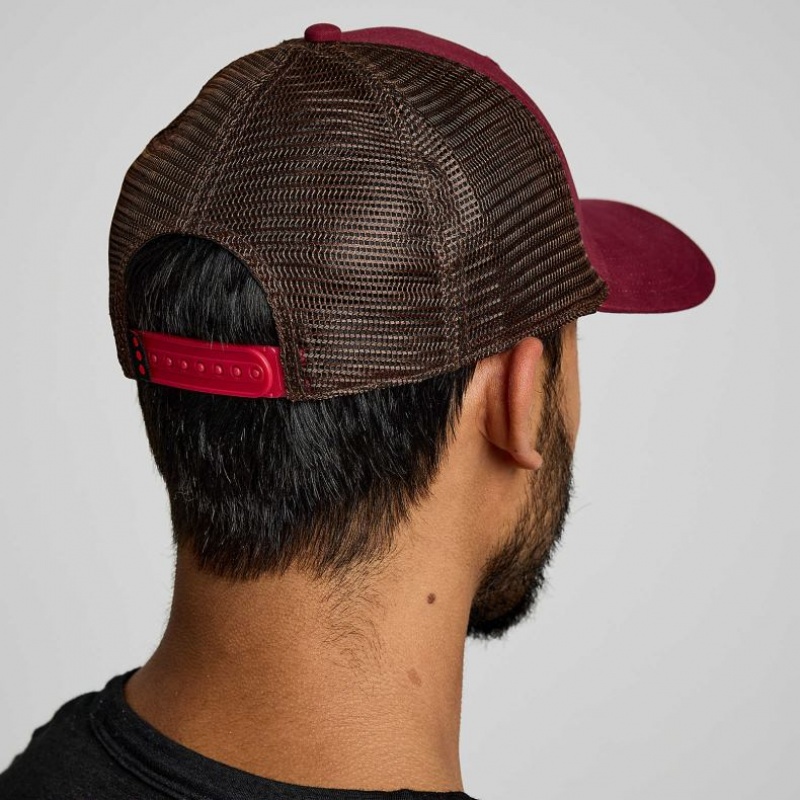 Red Saucony Adjustable Snap Back Men's Trucker Hats | PHILIPPINES-AQF