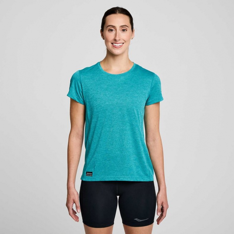 Turquoise Saucony Stopwatch Short Sleeve Women\'s T-Shirt | PHILIPPINES-IOU