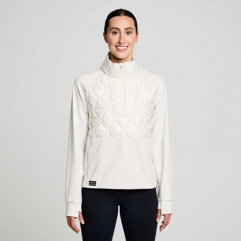 White Saucony Solstice Oysterpuff 1/2 Zip Women\'s Sweatshirt | PHILIPPINES-XZG