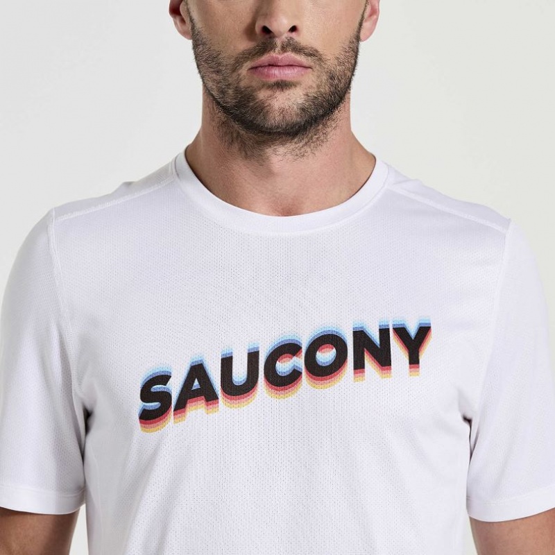 White Saucony Stopwatch Graphic Short Sleeve Men's T-Shirt | PHILIPPINES-CPX