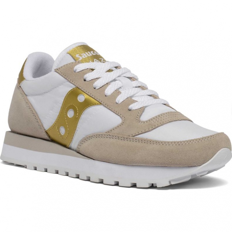 White / Beige / Gold Saucony Jazz Original Women's Sneakers | PHILIPPINES-KHO