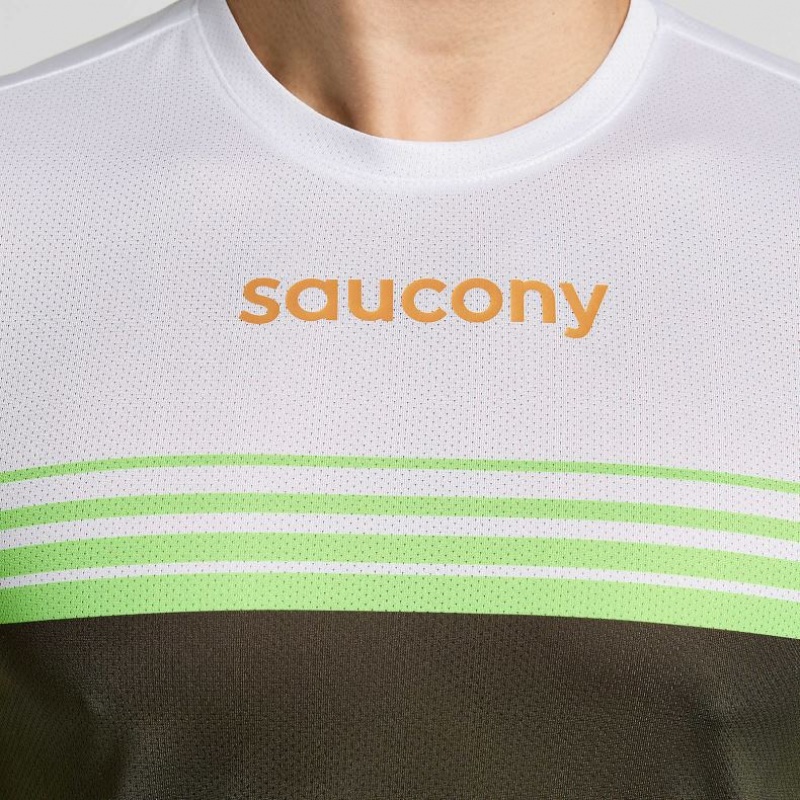 White / Black Saucony Elite Long Sleeve Men's T-Shirt | PHILIPPINES-YTR