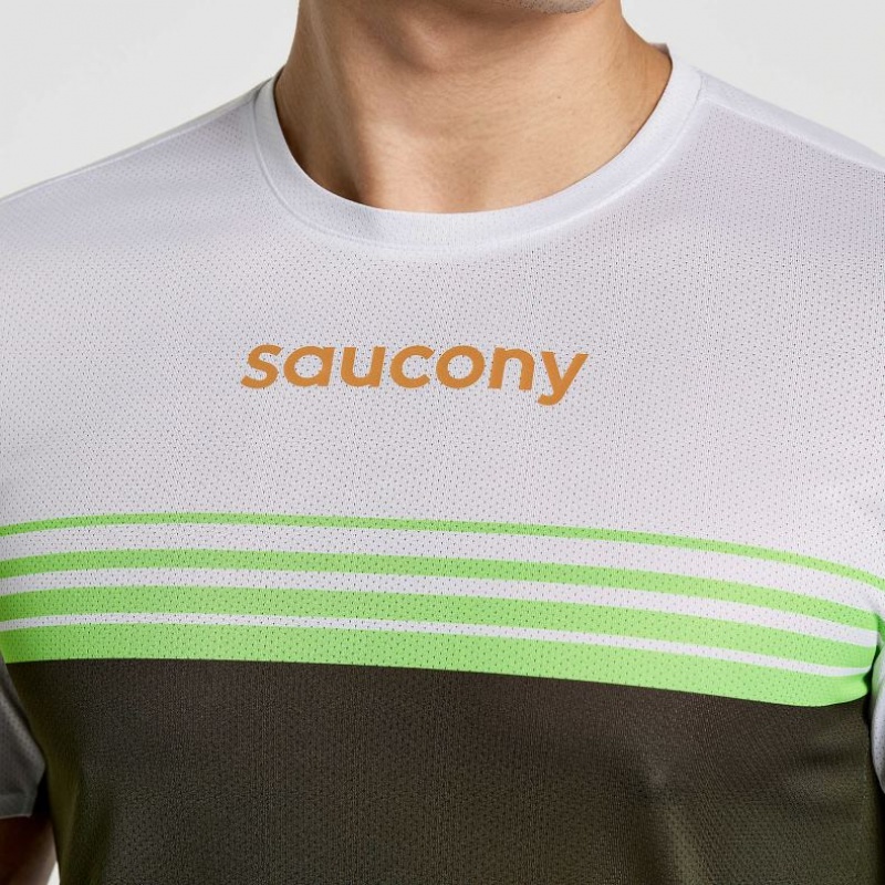 White / Black Saucony Elite Short Sleeve Men's T-Shirt | PHILIPPINES-XDG