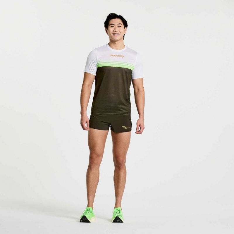 White / Black Saucony Elite Short Sleeve Men's T-Shirt | PHILIPPINES-XDG