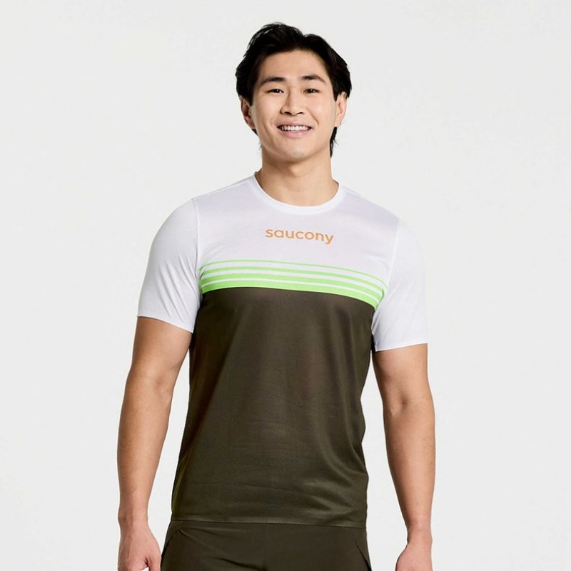 White / Black Saucony Elite Short Sleeve Men\'s T-Shirt | PHILIPPINES-XDG