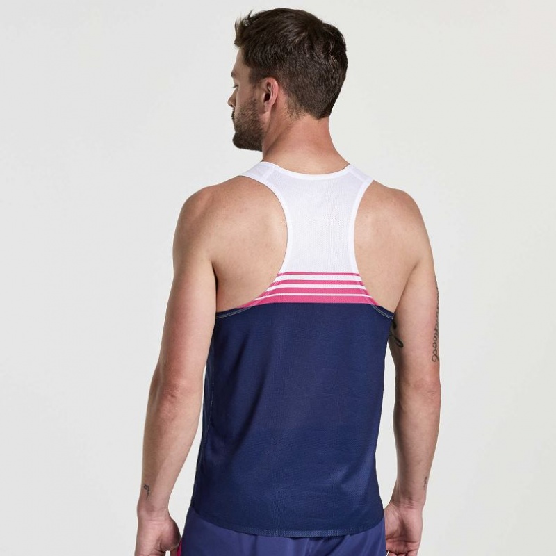 White / Navy Saucony Elite Men's Singlet | PHILIPPINES-TOV