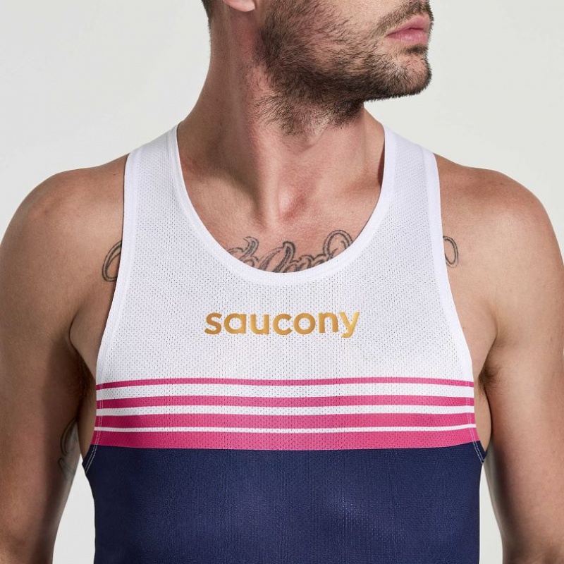 White / Navy Saucony Elite Men's Singlet | PHILIPPINES-TOV