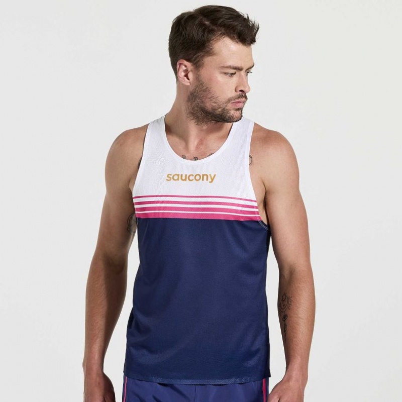 White / Navy Saucony Elite Men\'s Singlet | PHILIPPINES-TOV