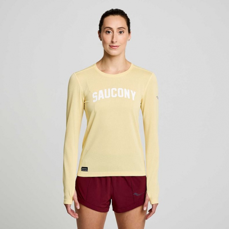 Yellow Saucony Stopwatch Graphic Long Sleeve Women\'s T-Shirt | PHILIPPINES-IEU