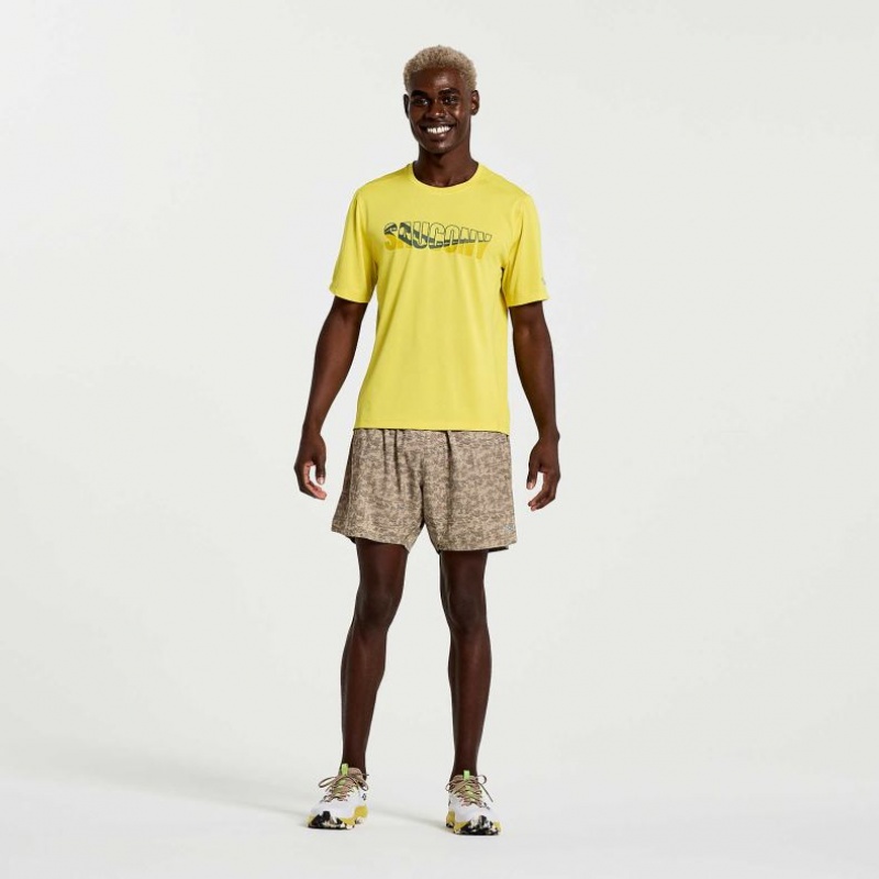 Yellow Saucony Stopwatch Graphic Short Sleeve Men's T-Shirt | PHILIPPINES-SDK