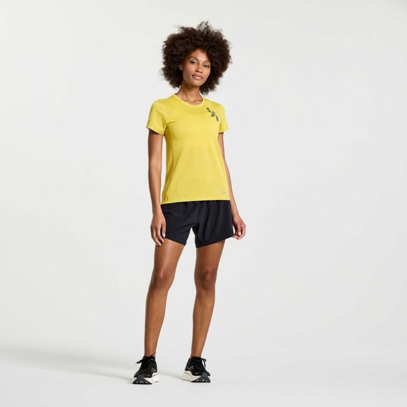 Yellow Saucony Stopwatch Graphic Short Sleeve Women's T-Shirt | PHILIPPINES-VKA